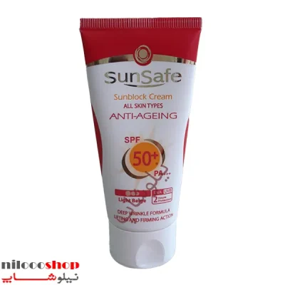 کرم ضد آفتاب و ضد چروک سان سیف spf50 بژ روشن حجم 50 میلی لیتر